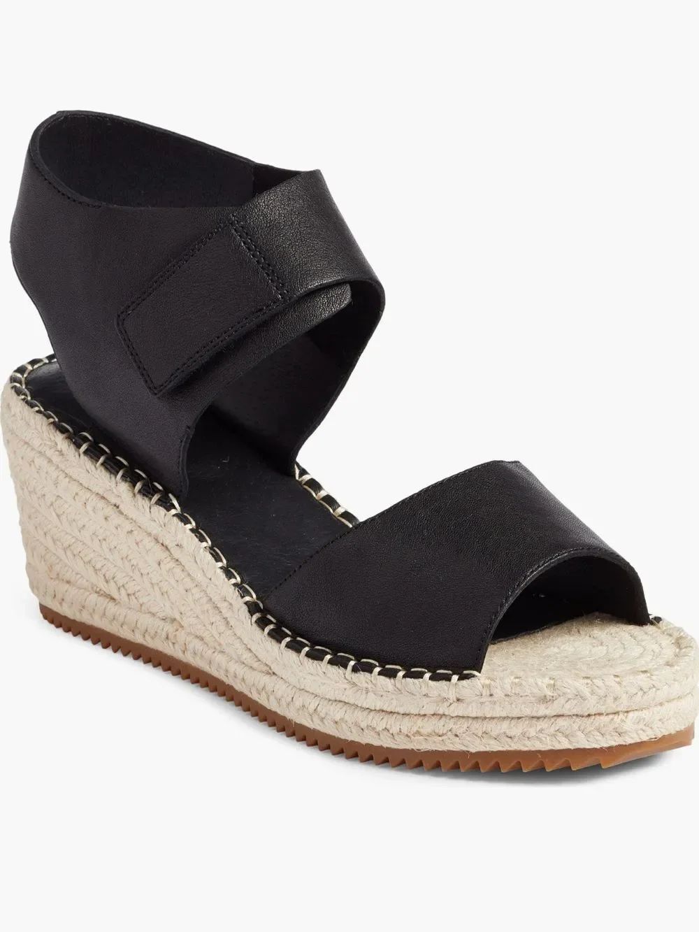 Eileen Fisher Weslia Black Leather Wedge Sandal 8